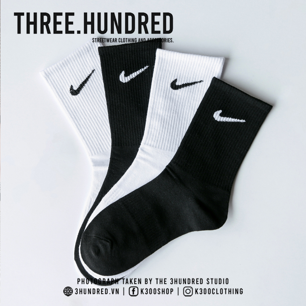 Vớ Nike Và Champion Thể Thao Màu Trắng Đen Chất Liệu 100% Cotton Dệt Kim Co Giãn Tốt