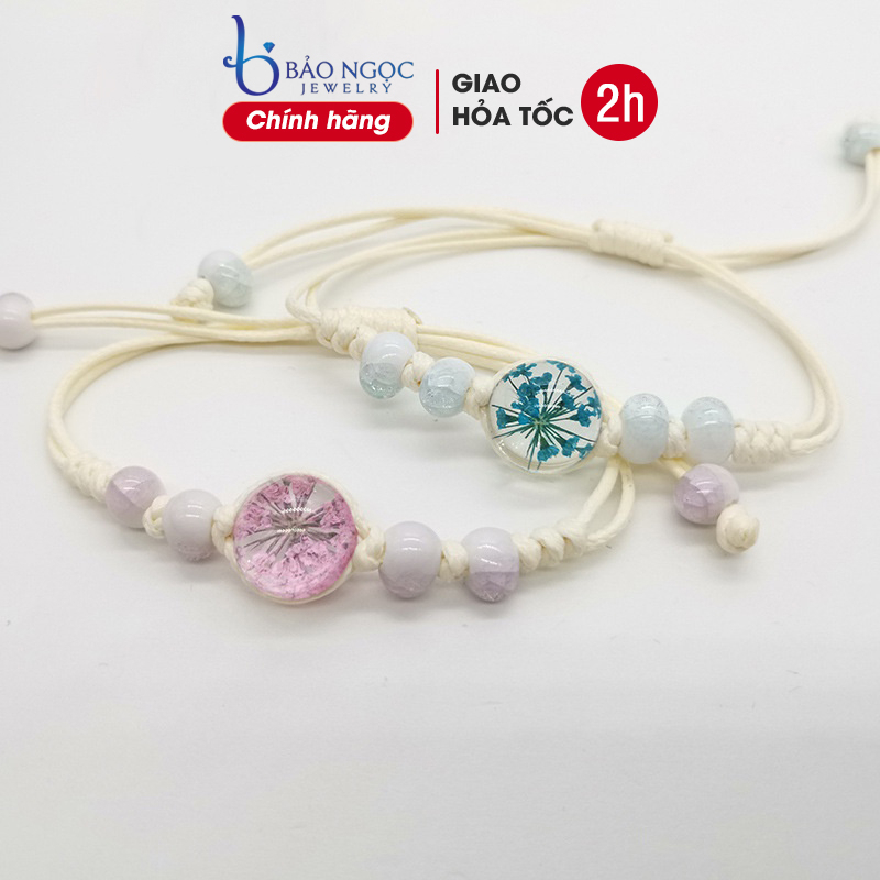 Vòng Tay Hoa Khô Vĩnh Cửu Đá Trong Suốt Dây Rút - Xb-L2610- Bảo Ngọc Jewelry