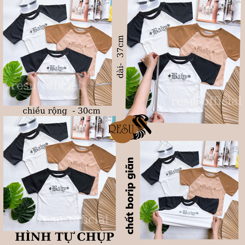 Áo Croptop Ôm Body Nữ BABY THÊU Cổ Tròn Tay Ngắn, Áo Thun Croptop Kiểu Sexy Thêu Họa Tiết chất thun gân dày dặn loại 1
