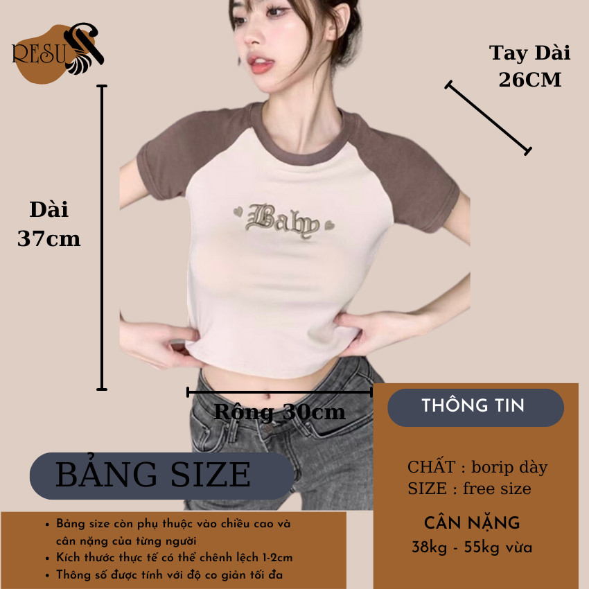Áo Croptop Ôm Body Nữ BABY THÊU Cổ Tròn Tay Ngắn, Áo Thun Croptop Kiểu Sexy Thêu Họa Tiết chất thun gân dày dặn loại 1