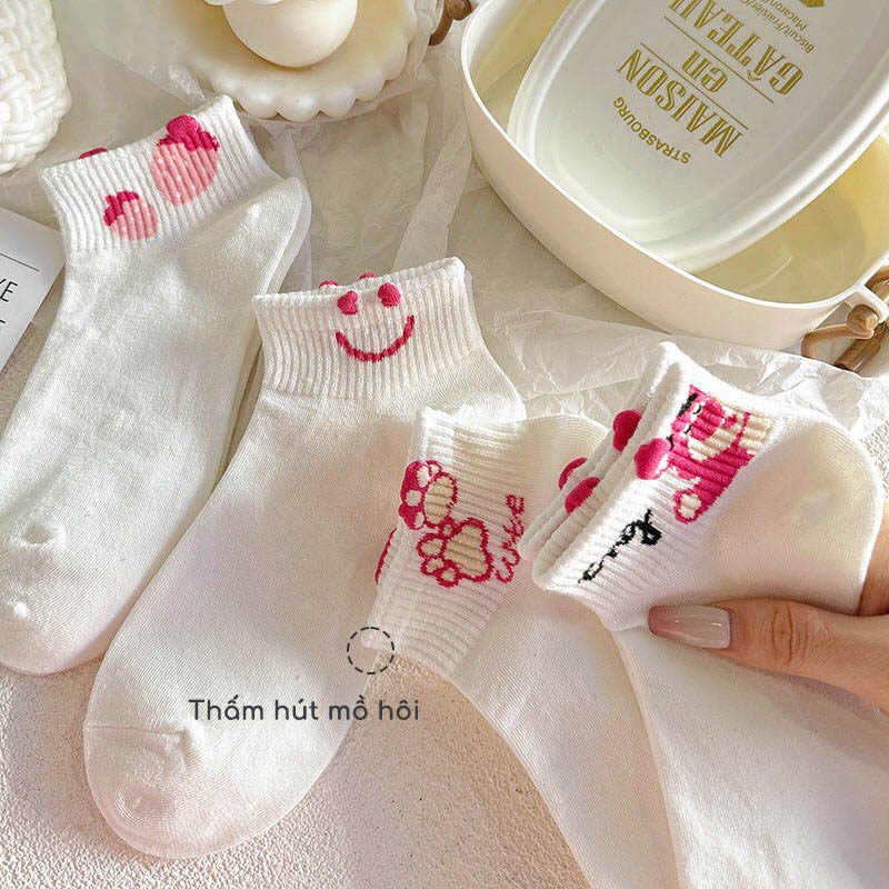 Tất nữ cổ ngắn họa tiết gấu xinh xắn, vớ trắng nữ phong cách đơn giản - Sope Shop
