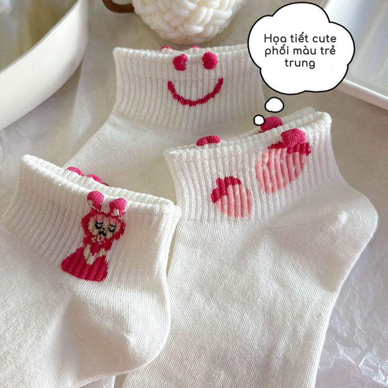 Tất nữ cổ ngắn họa tiết gấu xinh xắn, vớ trắng nữ phong cách đơn giản - Sope Shop