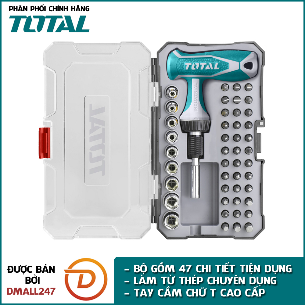 Bộ tua vít vặn tay cầm chữ T 47 chi tiết đa năng TOTAL TACSD30476 - Có hộp đựng, chất liệu thép chuyên dụng CR-V