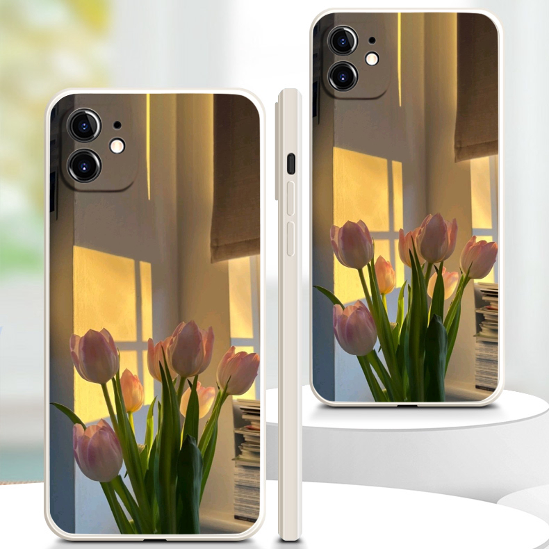Ốp lưng iphone bình hoa tulip bên ánh chiều tà cực đẹp 14 13 13pro 13Prm 6 6S 7 8 7 8Plus IX XR XSMAX eh02