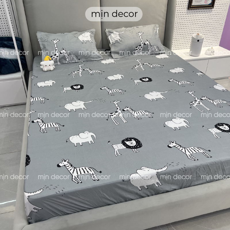 Ga gối cotton 3D mềm mại MỊN DECOR, drap giường poly độ bền cao, ga trải giường + 2 vỏ gối nằm nhiều mẫu mã đa dạng