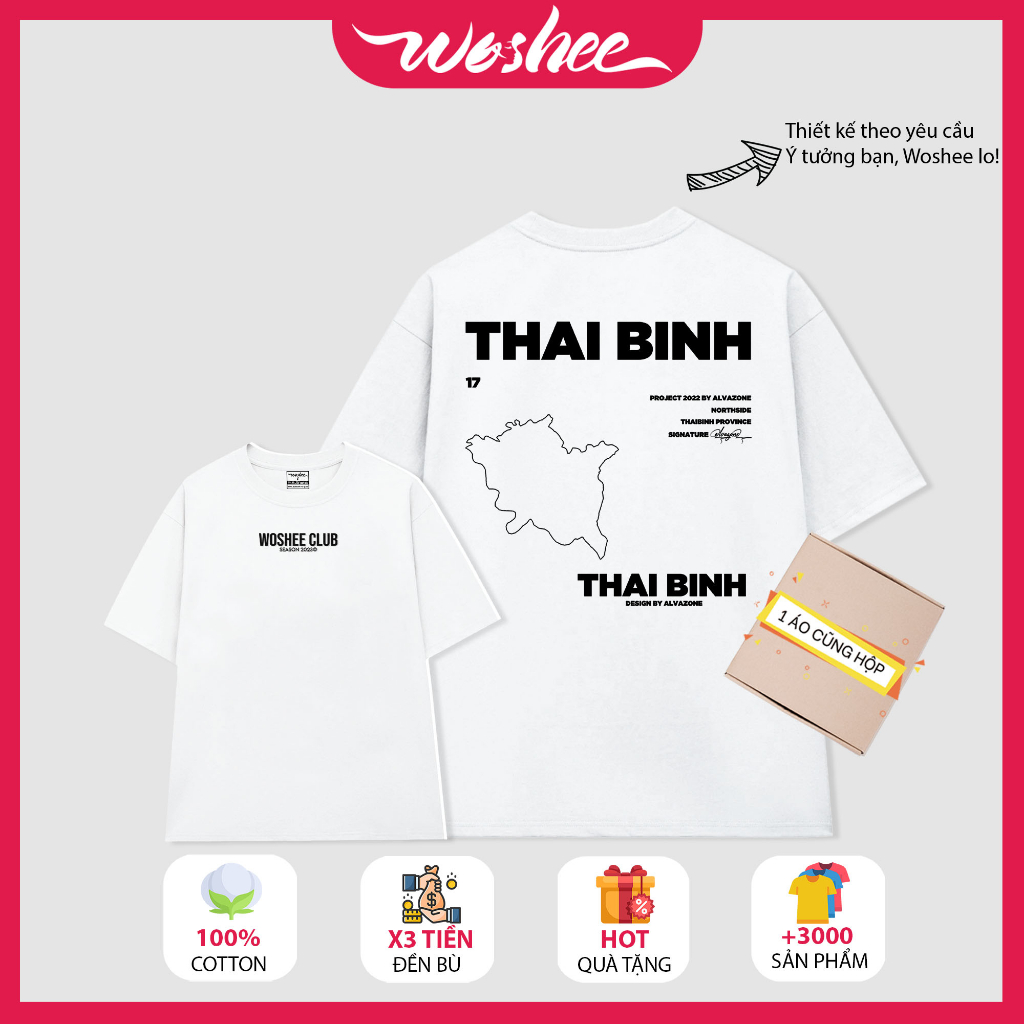 Áo thun nữ WOSHEE áo phông oversize 64 tỉnh thành áo form rộng nữ tỉnh THÁI BÌNH áo thun 100% cotton TT051
