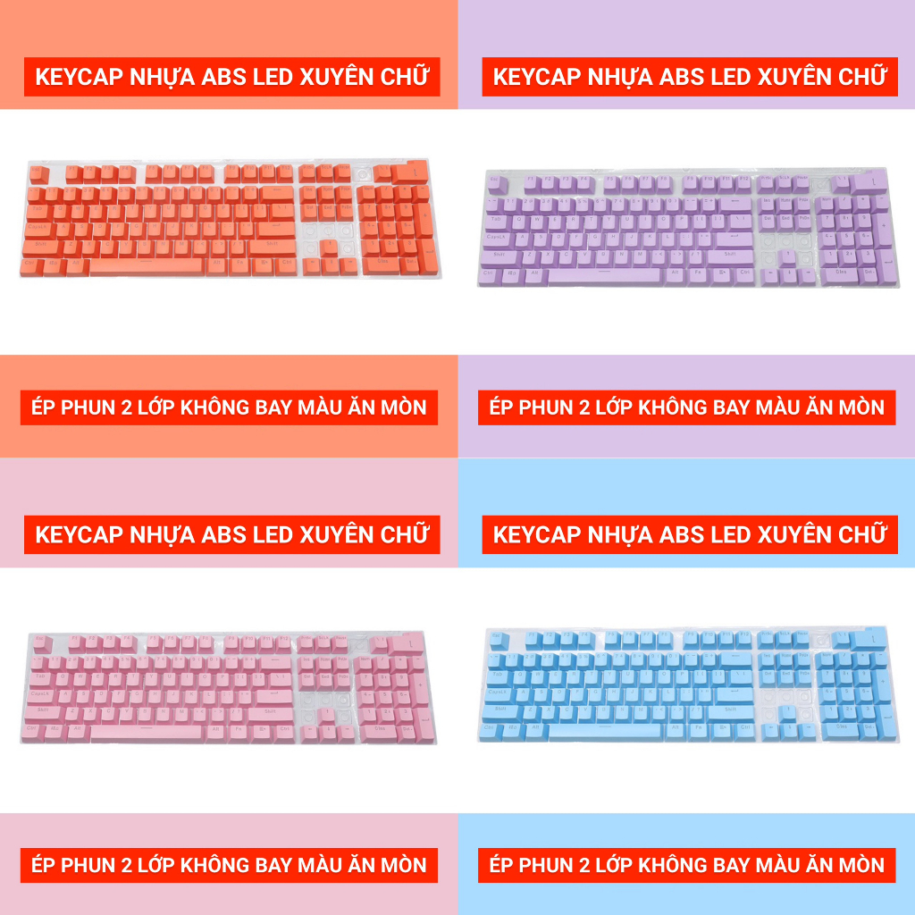 Keycap ABS LED Xuyên Chữ Mix Màu Không Giới Gạn, Dùng Để Gắn Vào Bàn Phím Cơ, Profile OEM, Phù Hợp Mọi Layout