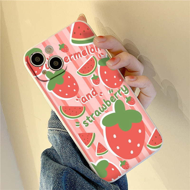 Ốp lưng Iphone viền vuông dâu tây và dưa hấu đỏ đẹp 6/7/8Plus X XS xr xsmax 11/12/13/14pro prm eh19