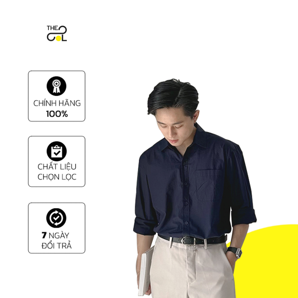 Áo Sơ Mi Nam Xanh Đen Tay Dài 100% Cotton the SOL SCXD01