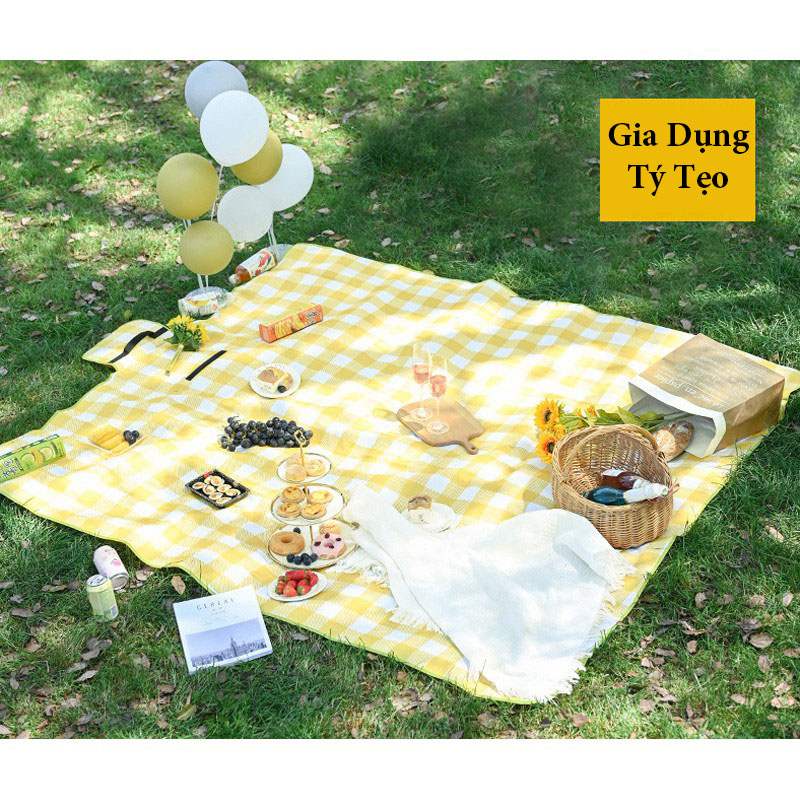Thảm Picnic, Thảm Dã Ngoại Du Lịch Họa Tiết Caro Gấp Gọn, Chống Thấm Nước - Gia Dụng Tý Tẹo