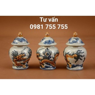 Hũ men rạn vẽ rồng_chóe thờ cúng gốm bát tràng