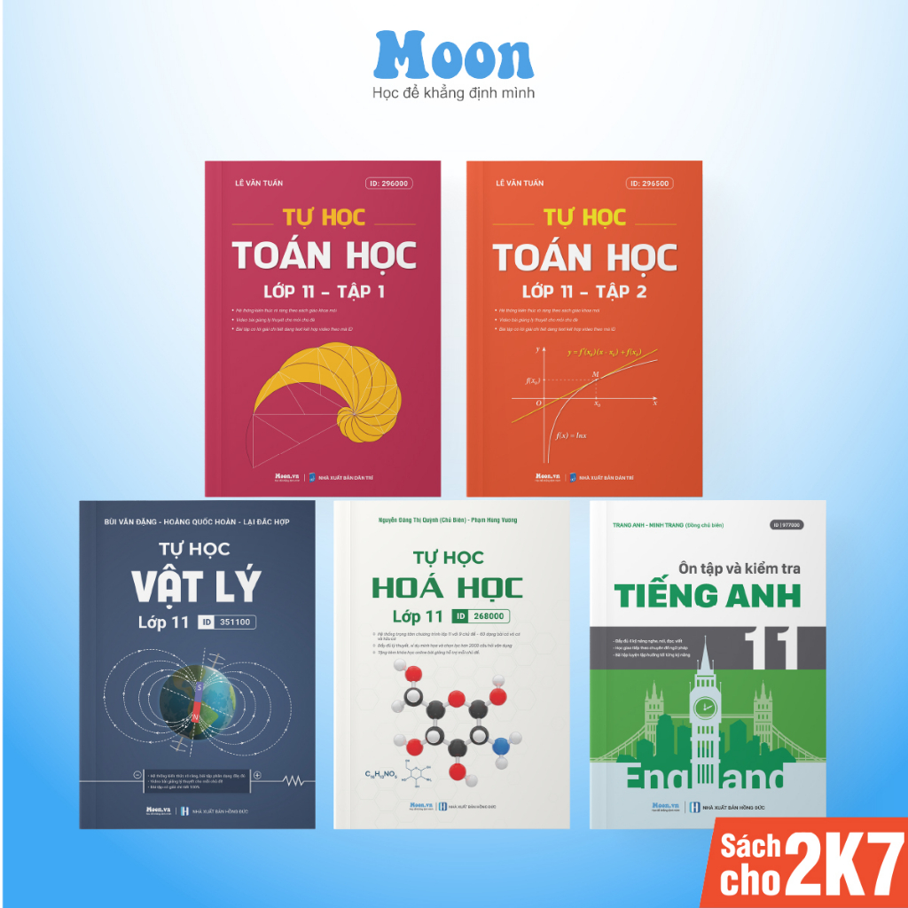 Sách Lớp 11 chương trình mới: Toán, Lý, Hoá, Anh, lý thuyết và bài tập có đáp án moonbook