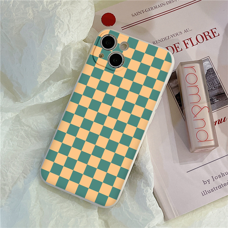 Ốp Điện Thoại nhiều ô kẻ caro xanh vàng độc đáo 14 Pro Max 13 Pro Max 7 8 6S Plus 11 12 Pro XR X XS Max eh72