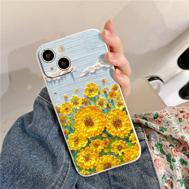 Ốp chống sốc iphone hình vẽ hoa vàng và mây xanh BVC 6/6s/7/8/X/XS/11/12/13/14 Pro Plus Max eh79