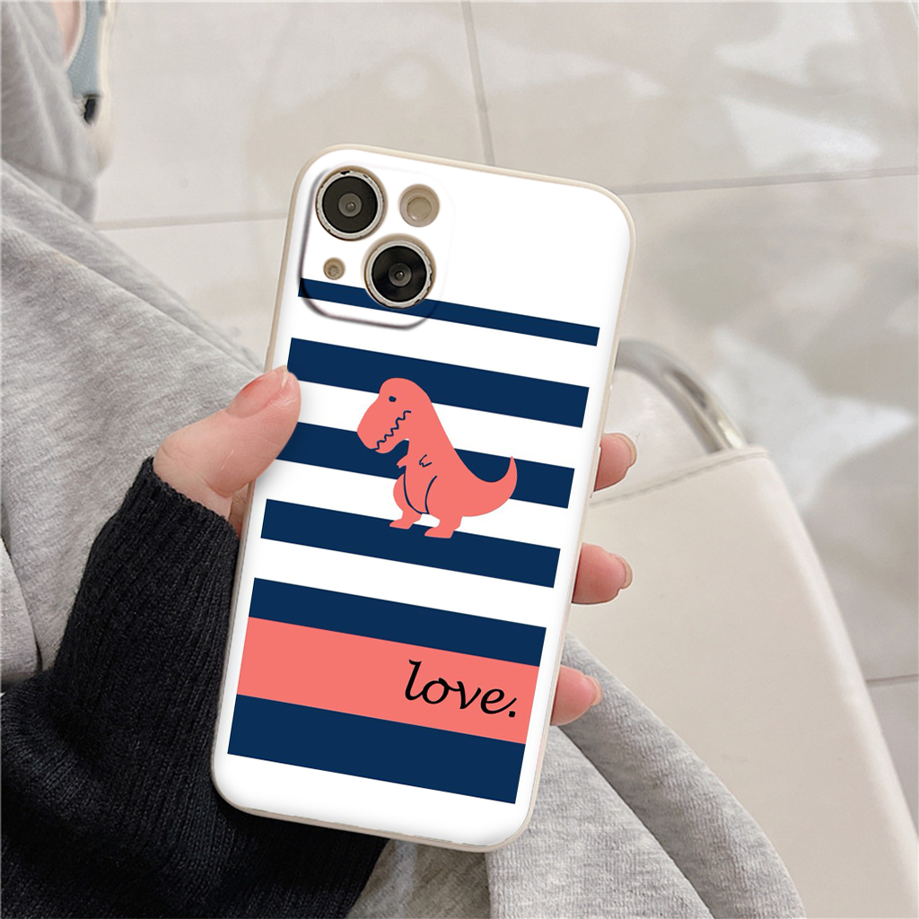 Ốp iphone khủng long đỏ love kẻ ngang đẹp cho 6 7 8 plus x xs xr 14promax 13 12 11 pro max plus eh81