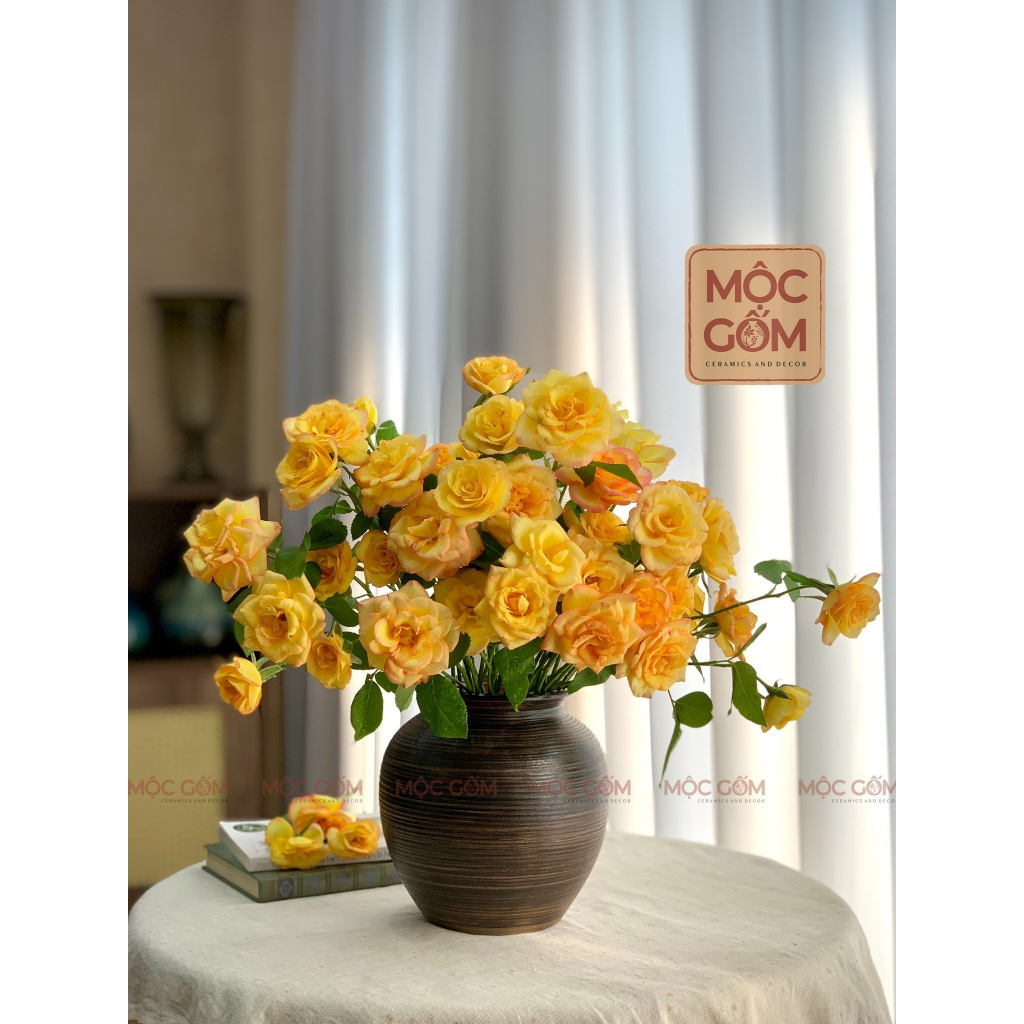 Bình gốm Bát Tràng dáng vò tròn quốc dân men trắng lì vân ganh cắm hoa trang trí phòng khách đẹp Mộc Gốm MG165