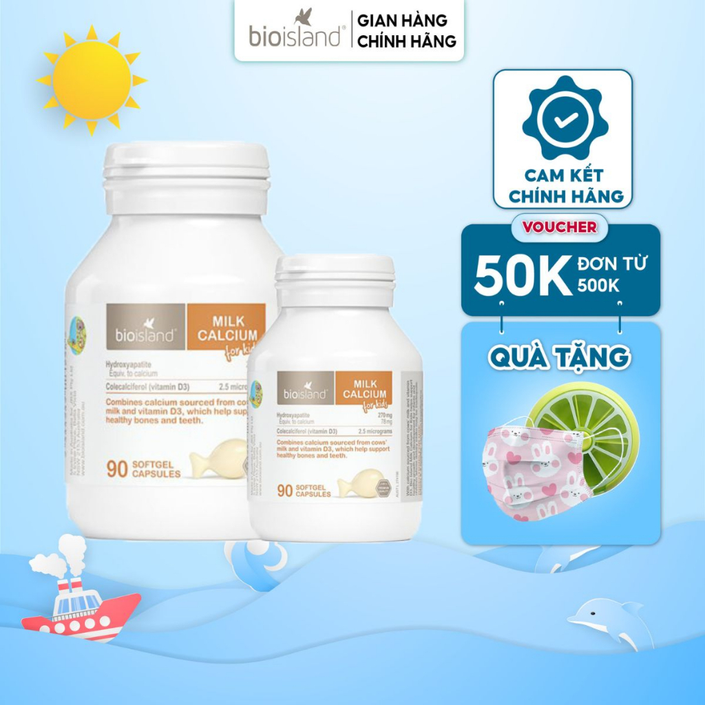 Viên uống cho bé giúp chắc khỏe hệ xương và răng Bioisland Milk Calcium For Kids 90 viên của Úc