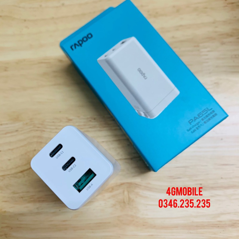 Củ sạc nhanh 65W Gan RAPOO 3 cổng, hỗ trợ Full các chuẩn sạc nhanh. Chính hãng NewFullbox