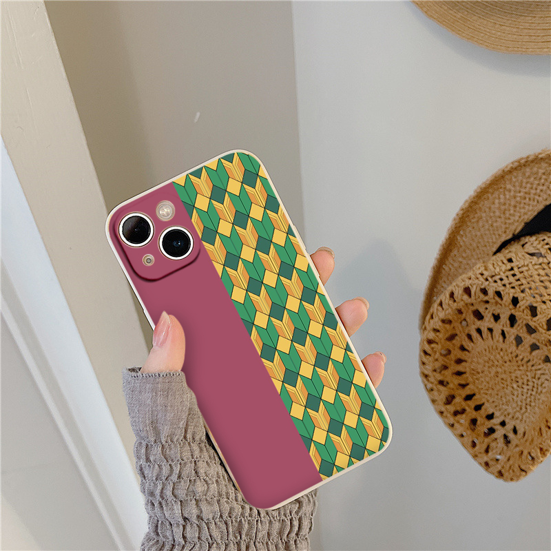 Ốp iphone hai thế cực màu hồng và kẻ xanh vàng ip 7 8 plus 12 Pro max 11 Pro X XS MAX XR 14 13pro prm eh118