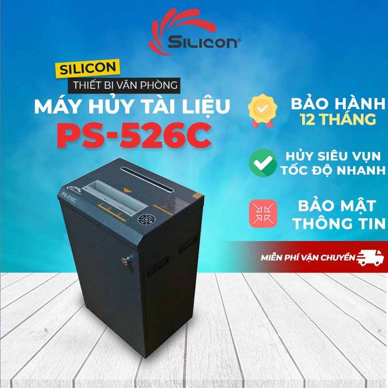 Máy hủy tài liệu công nghiệp Silicon PS-526C - Hủy tài liệu, CD, card - Hủy trong ngày 200-300 lần - BH điện tử 12 tháng