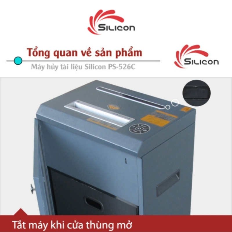 Máy hủy tài liệu công nghiệp Silicon PS-526C - Hủy tài liệu, CD, card - Hủy trong ngày 200-300 lần - BH điện tử 12 tháng