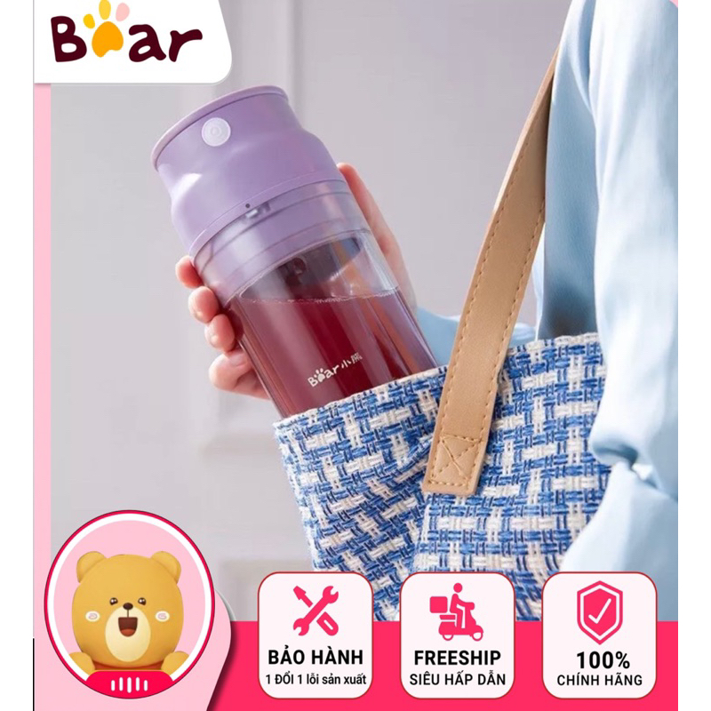 Máy Xay Sinh Tố cầm tay mini tích điện Bear LLJ-P03H1, Cốc xay sinh tố,hoa quả,cầm tay đa năng -Sạc Pin, Dung Tích 300ML