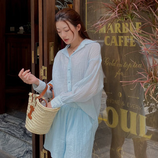 Carolyn - set sơ mi laura xanh da trời