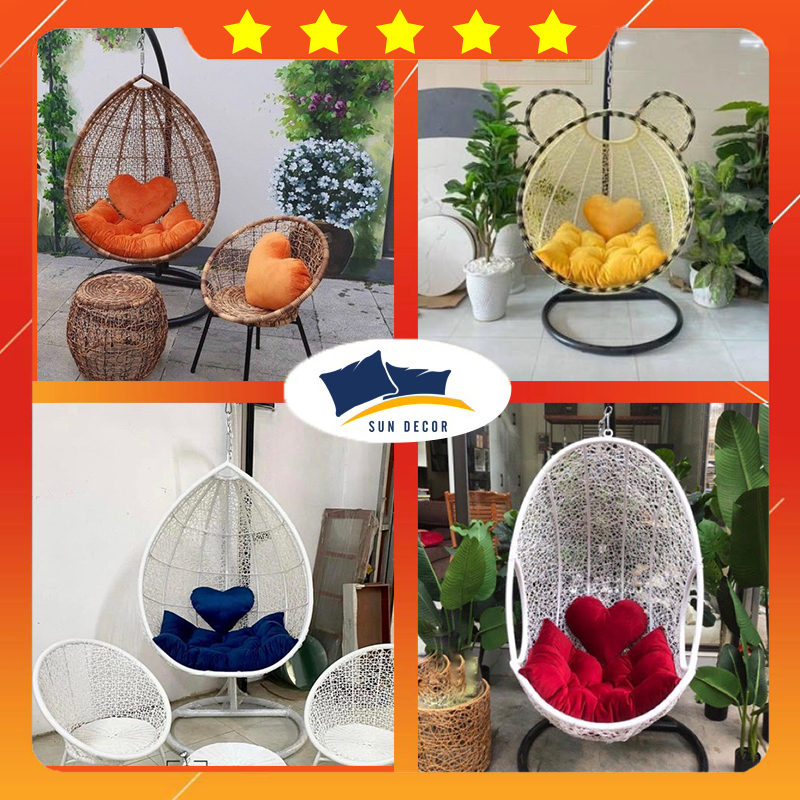 Đệm Lót Xích Đu Đơn Thư Giãn, Nệm Xích Đu Ban Công Ngoài Trời Kích Thước Kèm Gối Trái Tim