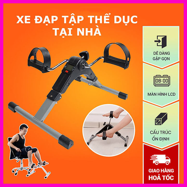 Xe đạp mini tập thể dục tại nhà có đồng hồ đếm LCD, xe đạp thể thao gấp gọn tùy chỉnh độ nặng tập luyện thể dục
