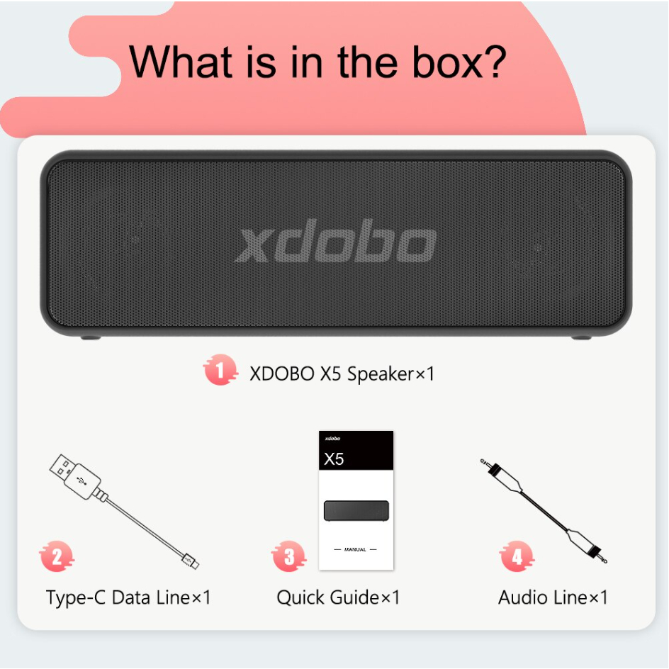 Loa Bluetooth 5.0 Xdobo X5 Loa di động Siêu Trầm Siêu Hay, Công suất 30W - Hỗ Trợ Thẻ TF - Chống nước IPX6 - Chính Hãng