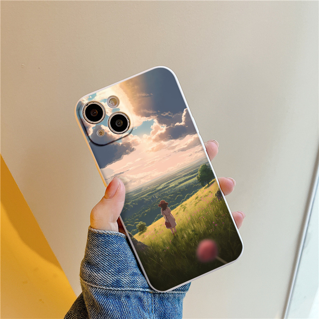 Ốp Điện Thoại TPU Mềm cô gái cô đơn bên đồng cỏ mênh mông 14 13 12 11 Pro Prm 6 6S 7 8 Plus X XR XSM eh144