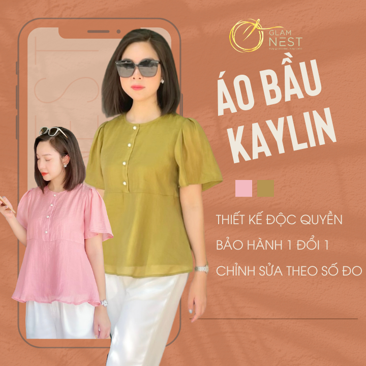 Áo bầu xinh mặc mùa hè chất liệu tơ cao cấp bigsize hàng thiết kế chính hãng Glam Nest AS033