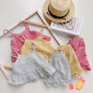 Đồ bộ quần áo bé gái Annie baby áo 2 dây kẻ caro quần đùi chất kẻ xốp Hàn thoáng mát Quần áo trẻ em mùa hè BR23021