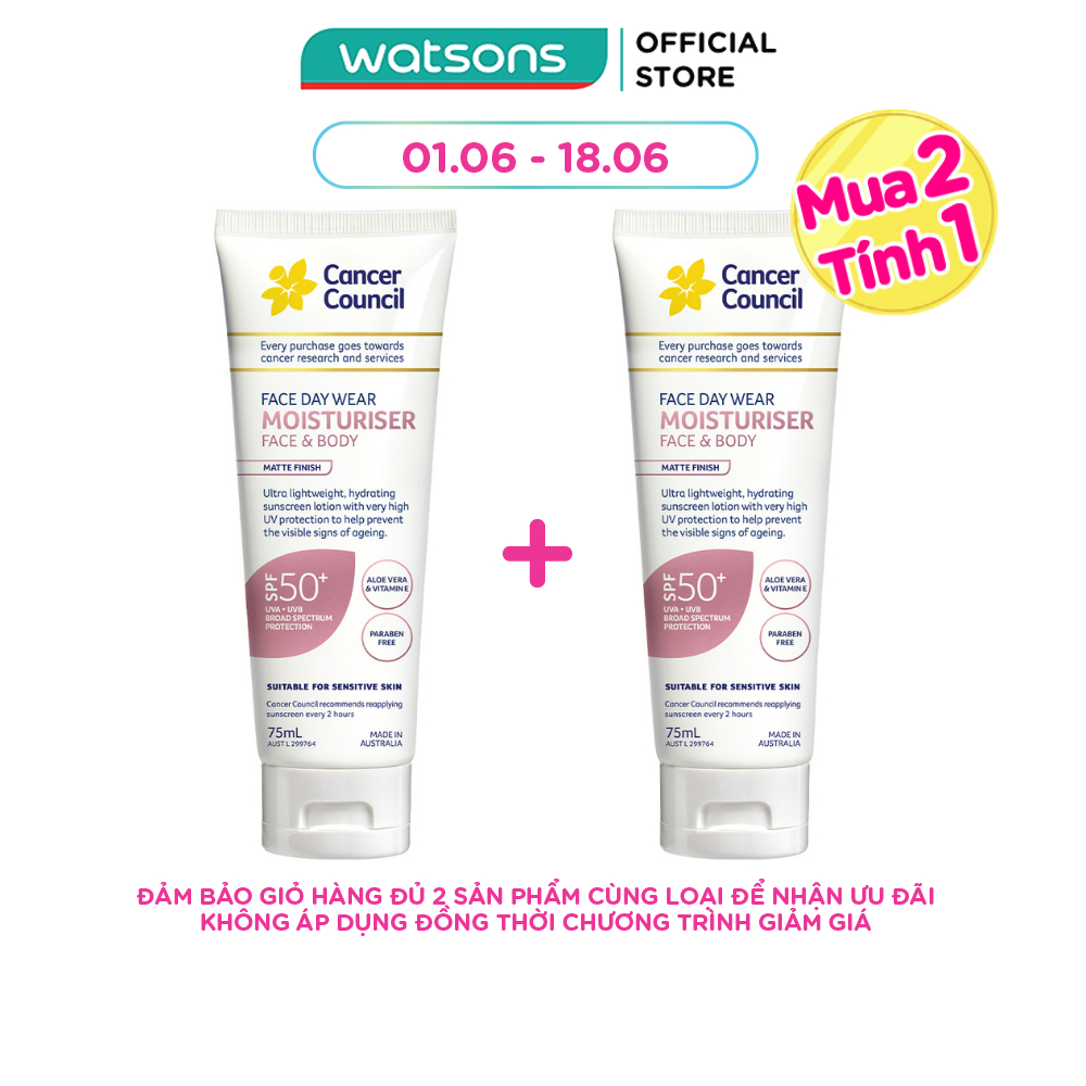 Kem Chống Nắng Cancer Council Face Day Moisturizer Dưỡng Ẩm Dành Cho Da Mặt SPF50+ 75ml