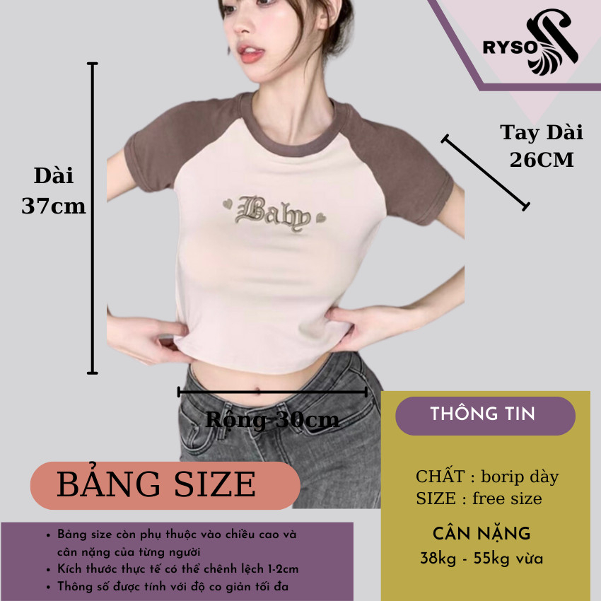 Áo Croptop Thun Ôm Body Tay Ngắn RYSO FASHION Kiểu Sexy Thêu Họa Tiết Phối Tay Chất Thun Gân Siêu Dày