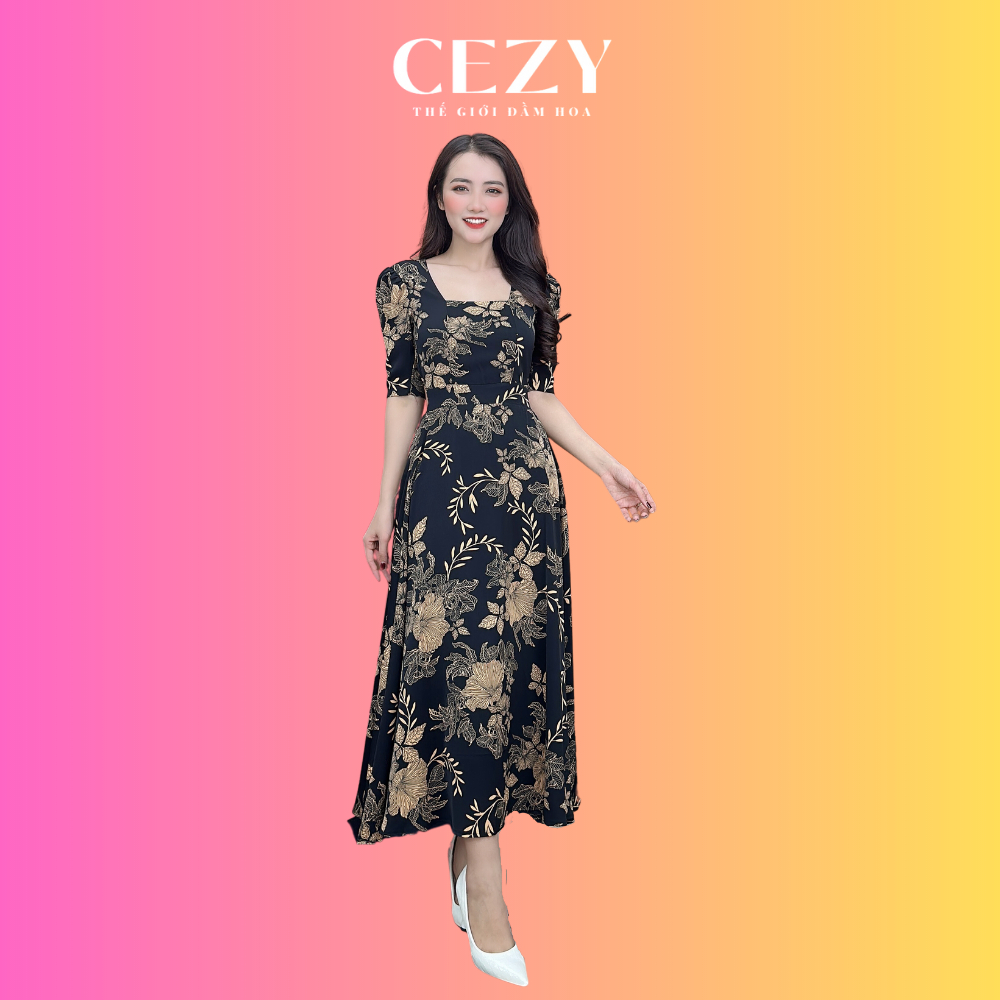 Đầm hoa cổ vuông tay phồng bo chun có size bigsize CEZY D208