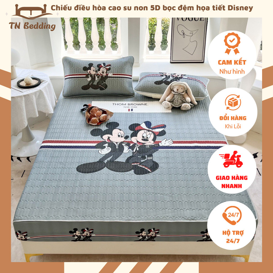 Chiếu điều hòa cao su non 5D bọc đệm, chiếu cao su non latex họa tiết disney bo chun đệm cao từ 5cm đến 30cm mềm mát _TN