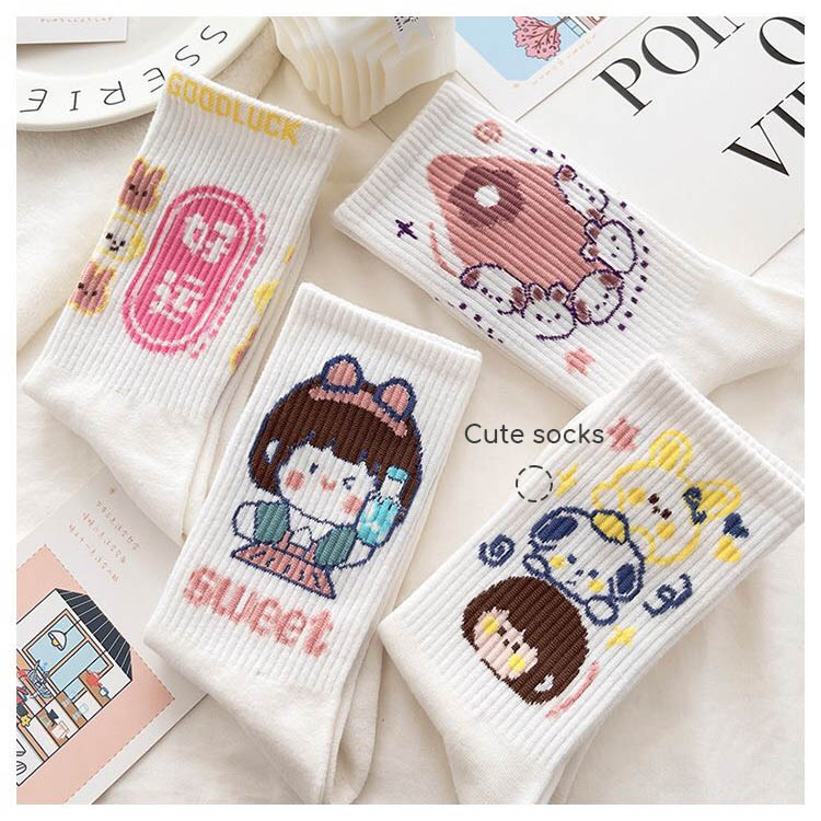 Tất vớ nữ cổ cao họa tiết hoạt hình siêu đáng yêu, set 5 đôi chất liệu cotton thoáng khí - Sope Shop