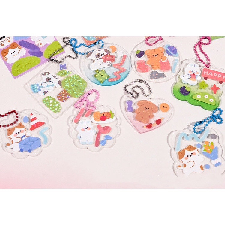 Sticker động vật cute, sticker ruy băng Set 5/10/15/30 miếng dán PVC động vật lấp lánh chống thấm nước dễ thương