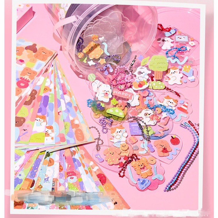 Sticker động vật cute, sticker ruy băng Set 5/10/15/30 miếng dán PVC động vật lấp lánh chống thấm nước dễ thương