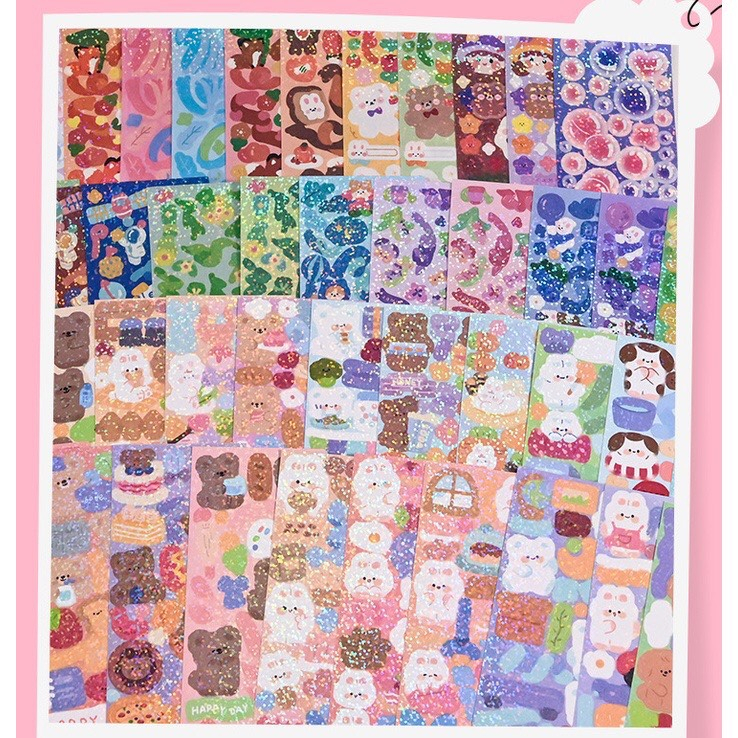 Sticker động vật cute, sticker ruy băng Set 5/10/15/30 miếng dán PVC động vật lấp lánh chống thấm nước dễ thương