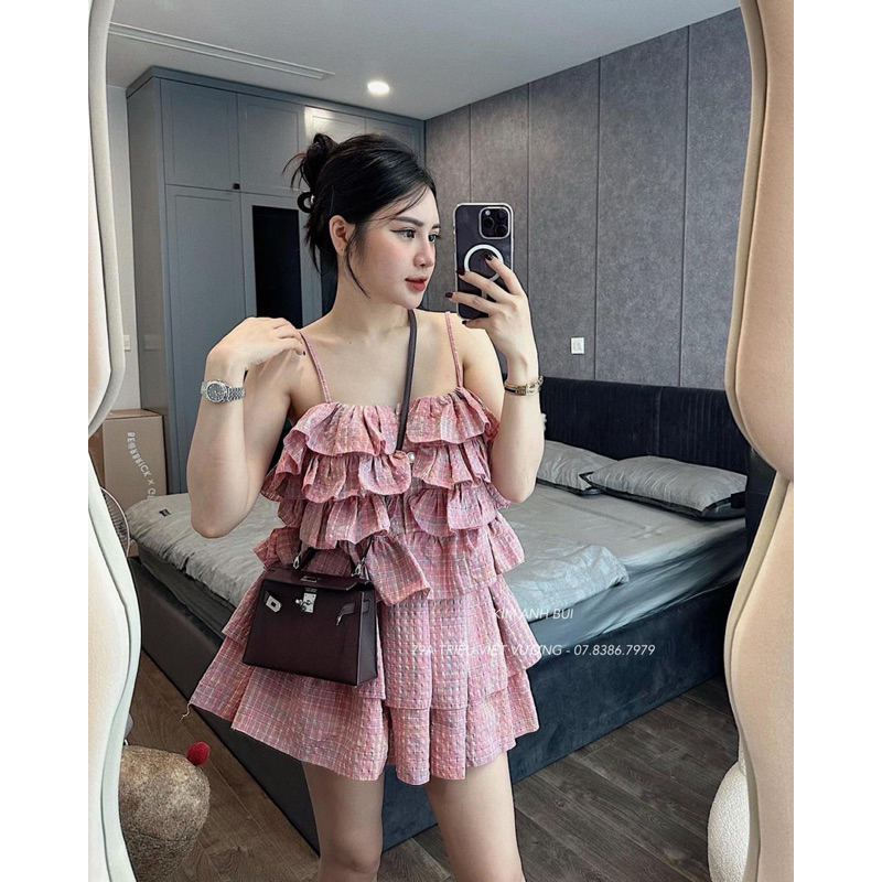 Set Áo Dây Bèo Tầng Mix Chân Váy Xoè Kim Anh Bùi