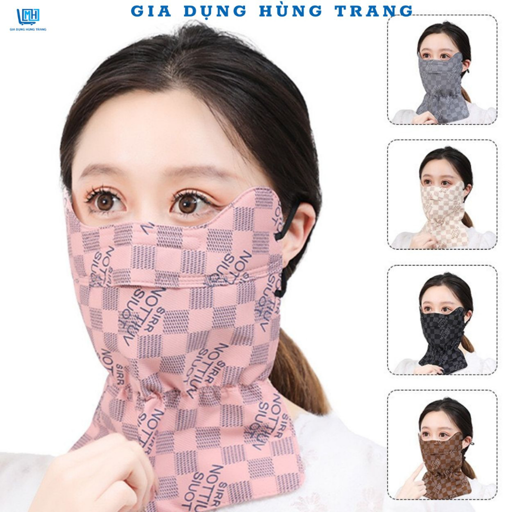Khẩu trang che mặt và cổ che nắng chốn tia UV hoa văn chất liệu dày dặn cao cấp có lỗ thoáng khí khi thở