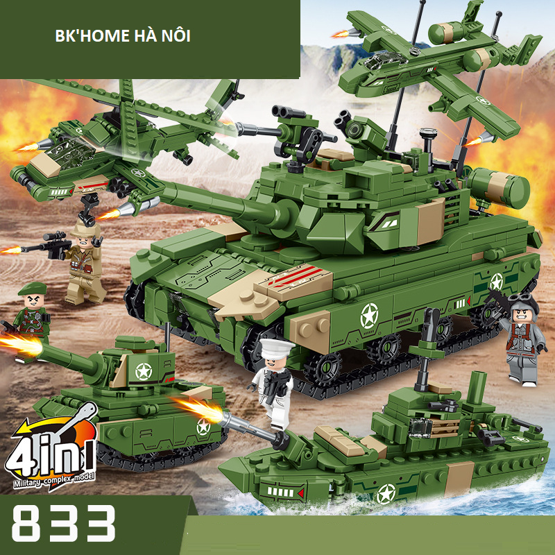 Bộ đồ chơi lắp ráp mô hình quân đội 4 in 1, đồ chơi sáng tạo cho bé K212