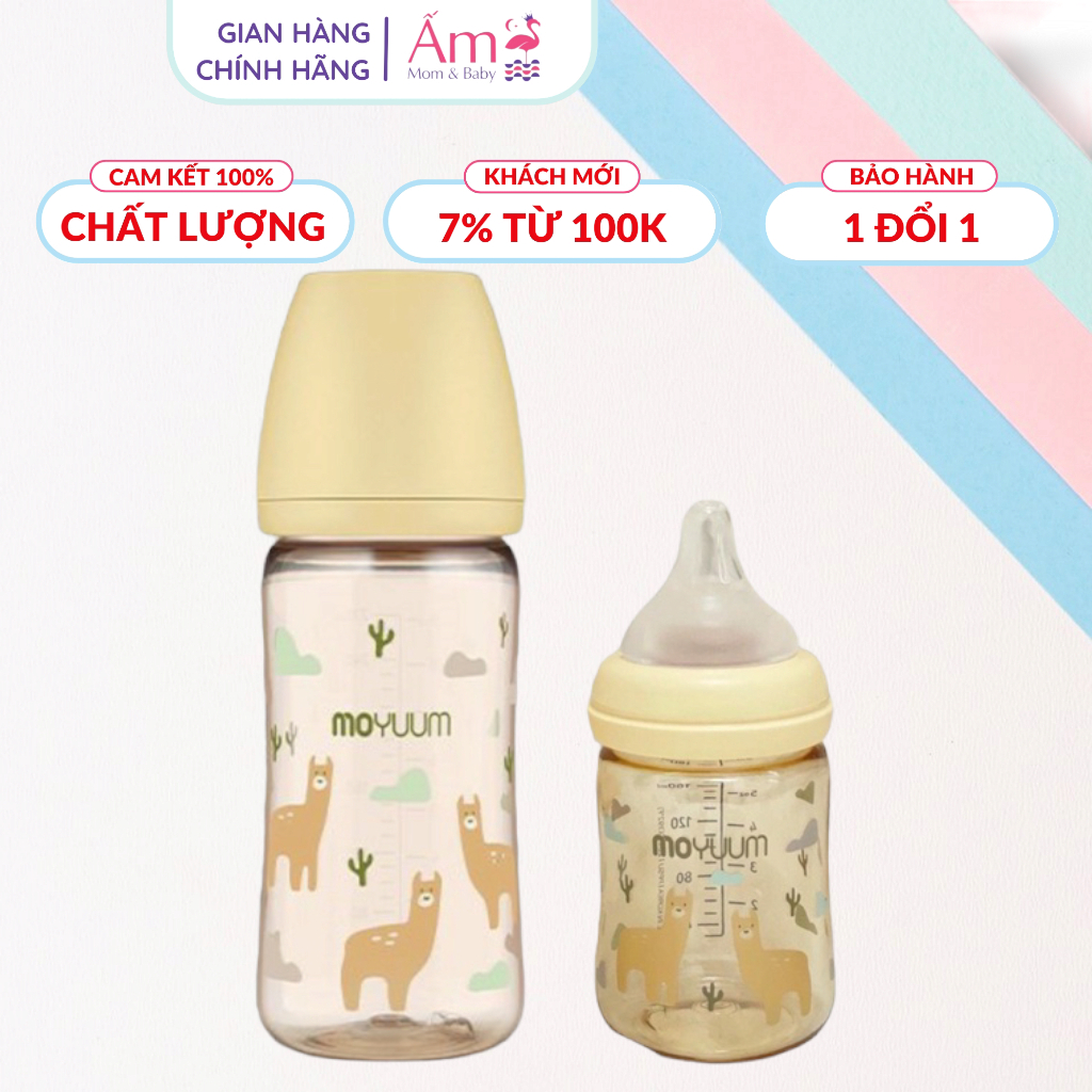 Bình Sữa Moyuum Nội Địa Hàn Quốc Hình Lạc Đà PP Bởi Ấm Baby Nhựa PPSU Silicon Siêu Mềm Cho Bé 170ml/ 270ml Ấm Gift Decor