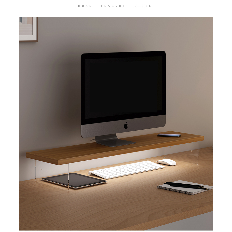 Kệ kê màn hình máy tính, laptop đèn LED RGB nháy theo nhạc chân mica trong, Kệ Để Bàn Decor Bàn Làm Việc Siêu Chất