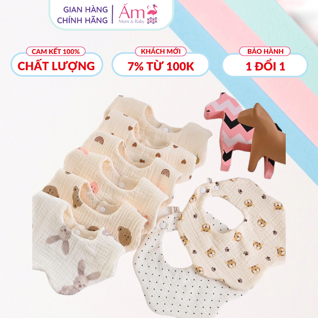 Yếm Xô Tròn 6 Lớp Hàn Quốc Ấm Baby Mềm Mịn Thấm Hút Tốt Màu Sắc Đáng Yêu Âm Gift Decor