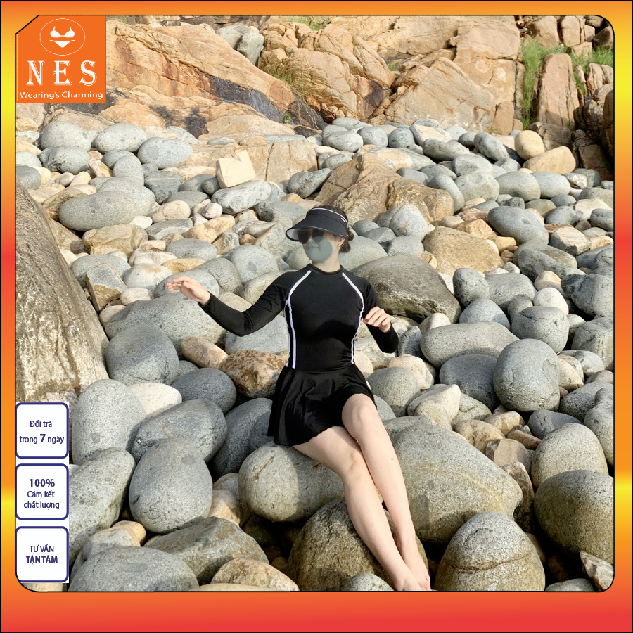 Bikini Đồ bơi nữ liền thân khóa kéo sành điệu, váy bơi dài tay có quần bảo hộ,áo tắm biển Nes VLCV01