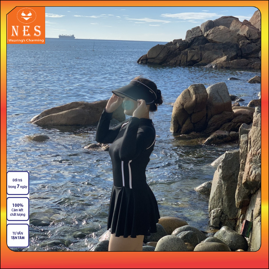 Bikini Đồ bơi nữ liền thân khóa kéo sành điệu, váy bơi dài tay có quần bảo hộ,áo tắm biển Nes VLCV01