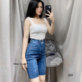 Quần Lửng Jean Bigsize, Xanh Rách 1 Đùi/ Trơn, Lưng Cao Trên Rốn, Co Giãn Mạnh